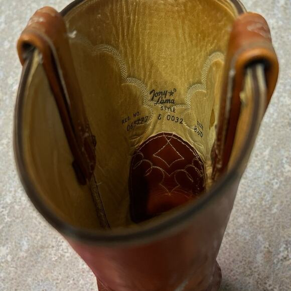 Vintage 60s/70s Tony Lama EL REY Cognac Leather Cowboy Boots Mens 8.5D 0032 Rare main image 4